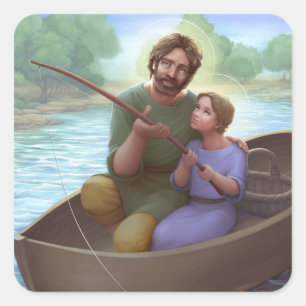 Fischerei mit St. Joseph Quadratischer Aufkleber