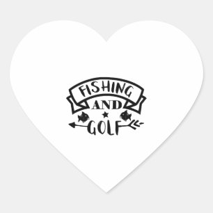 Fischerei und Golf Herz-Aufkleber