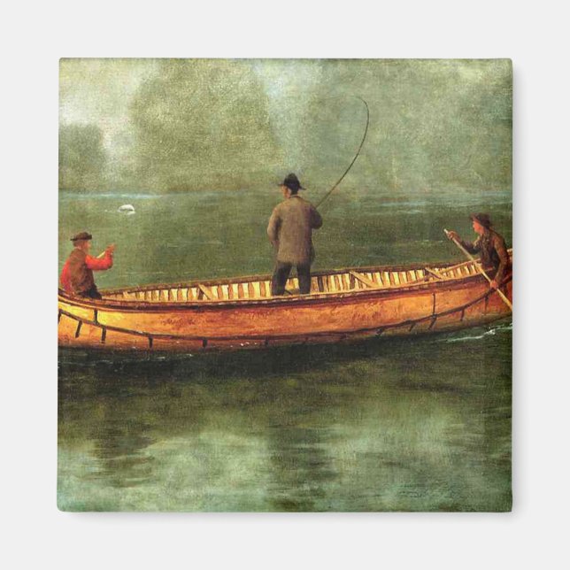 Fischerei von einem Kanu (Fischer in einem Holzboo Magnet (Vorne)