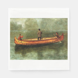 Fischerei von einem Kanu (Fischer in einem Holzboo Serviette