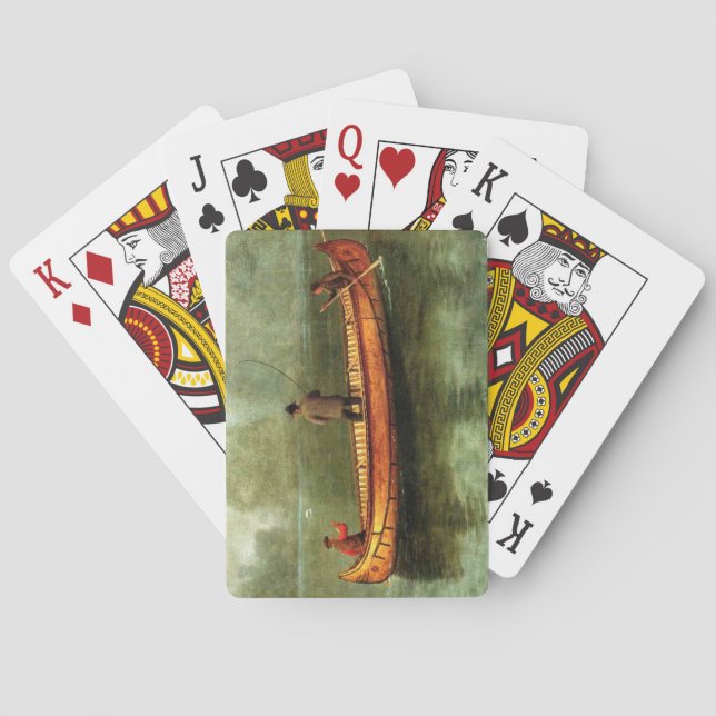 Fischerei von einem Kanu (Fischer in einem Holzboo Spielkarten (Rückseite)