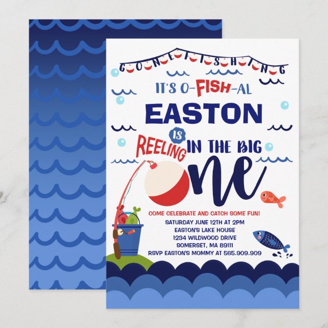 Fischerei zum Geburtstag Einladung von Fischern -  (Vorne/Hinten)