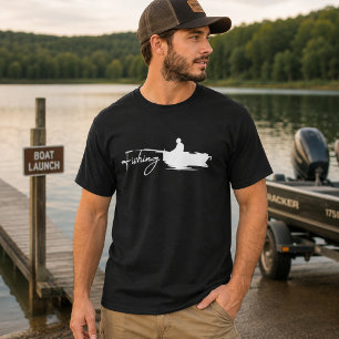 Fischereiboot-Silhouette Weiß Minimal Angler Wasse T-Shirt