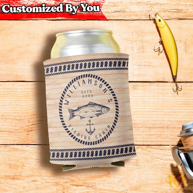 Fischereikabine Familienname Holz Navy Blau Rustik Dosenkühler (Von Creator hochgeladen)