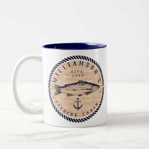 Fischereikabine Familienname Holz Navy Blau Rustik Zweifarbige Tasse