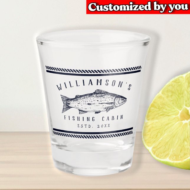 Fischereikabine Familienname Minimal Navy Rustikal Schnapsglas (Von Creator hochgeladen)