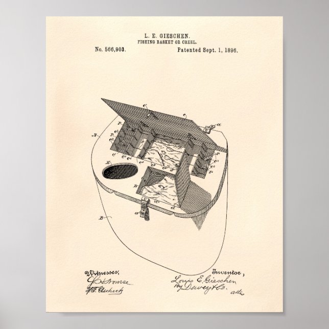 Fischereikorb 1896 Patent Art Old Peper Poster (Vorne)