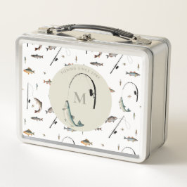 Fischereirod und Angelfisch Theme Fisherman Monogr Metall Brotdose