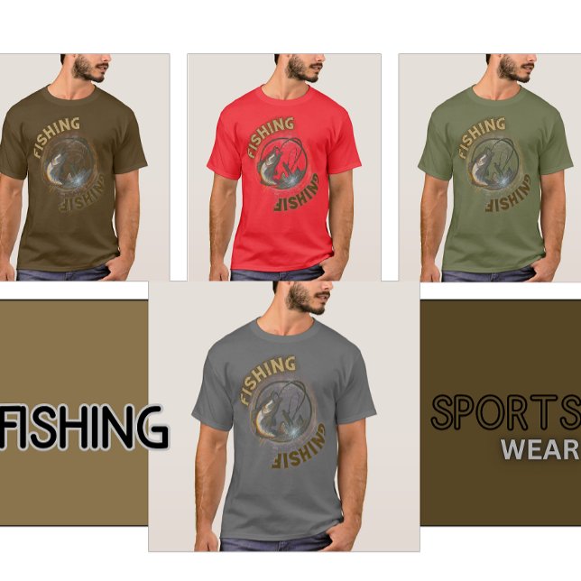 Fischereisymbol gekippt T-Shirt (Fishing T-Shirt SportsWear cream and dark brown wording.
)