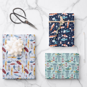 Fischereithema Geschenkpapier Set