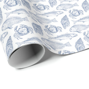 Fischerfang des Tages Blau und Weiß Geschenkpapier