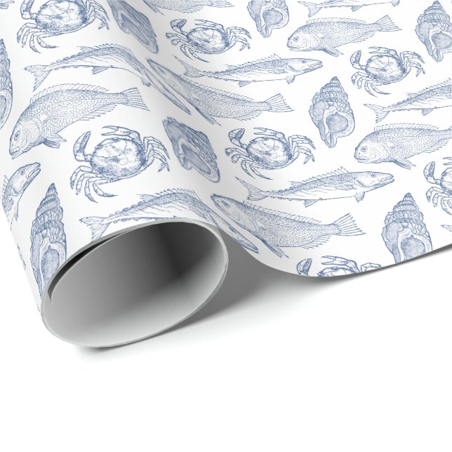 Fischerfang des Tages Blau und Weiß Geschenkpapier (Rolleneckpunkt)