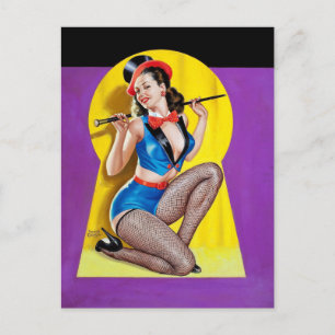 Fischernetz und Hut Pulp Pin Up Postkarte