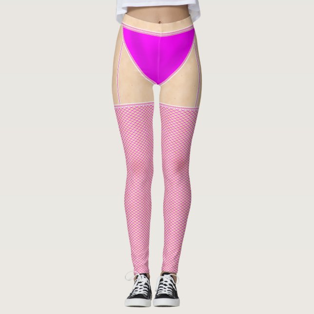Fischernetze Strumpf Hot Pink mit Knickern Legging Leggings (Vorderseite)