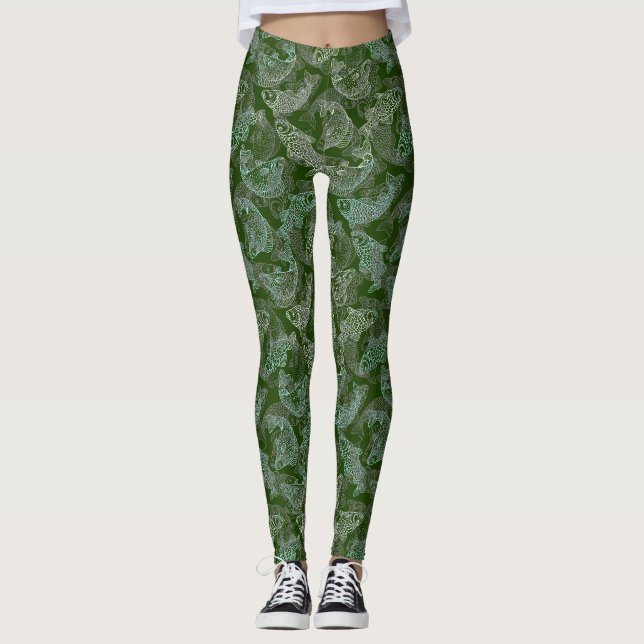 Fisches Muster Arbeit 01.b GDreen BG Leggings (Vorderseite)