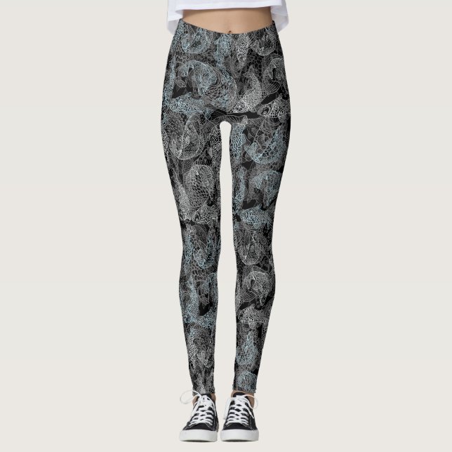 Fisches Muster, Doppelfarben b. Black BG Leggings (Vorderseite)