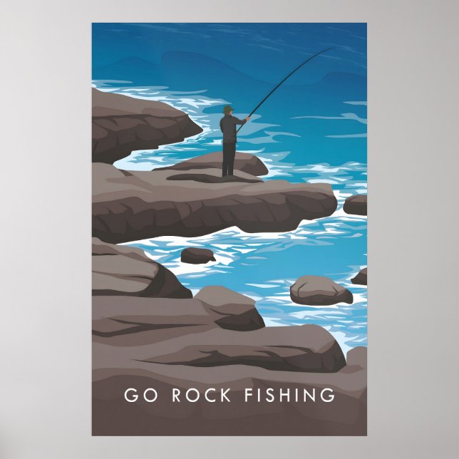 Fischfang am Felsen Reiseplakat Poster (Vorne)