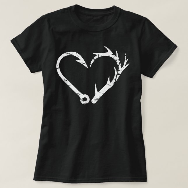 Fischfang Antler Heart Fischen Jagd auf Hirschfisc T-Shirt (Design vorne)
