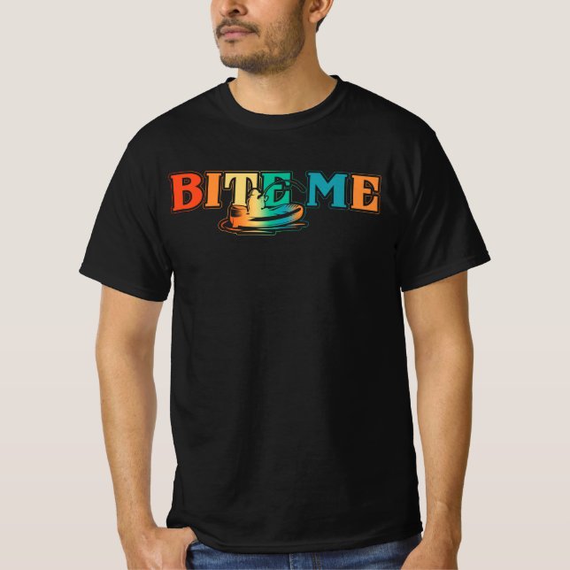 Fischfang Bite Me Funny Fish Fisherman Cat T-Shirt (Vorderseite)