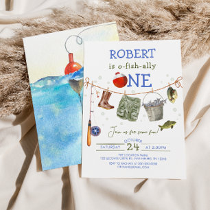 Fischfang Erster Geburtstag Blauer Junge O-Fisch-a Einladung