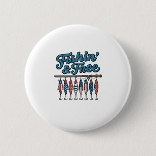 Fischfang & Frei Patriotischer Angelköder Vintage Button