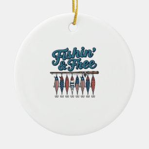 Fischfang & Frei Patriotischer Angelköder Vintage Keramik Ornament