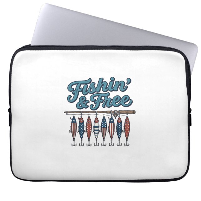 Fischfang & Frei Patriotischer Angelköder Vintage Laptopschutzhülle (Vorderseite)