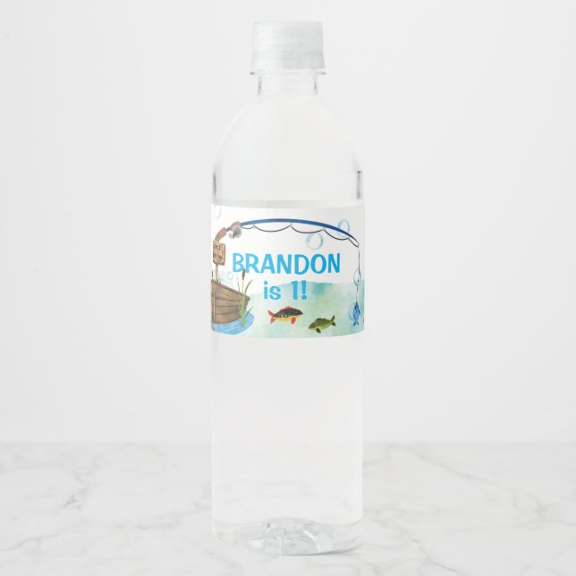Fischfang - Geburtstag eines kleinen Fischers Wasserflaschenetikett (Vorderseite)