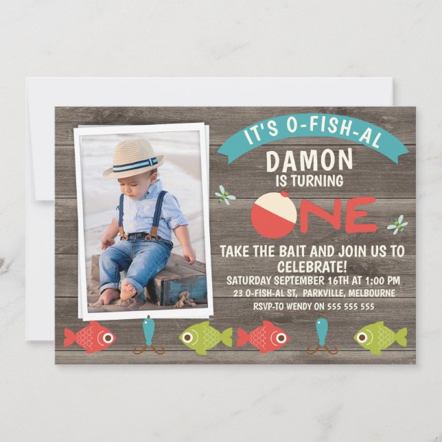 Fischfang oder Fischfang Erster Geburtstag Einladu Einladung (Vorderseite)