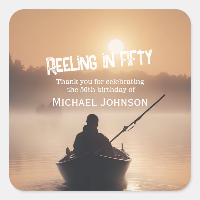 Fischfang Sunrise Fisherman 50. Geburtstag Quadratischer Aufkleber (Vorderseite)