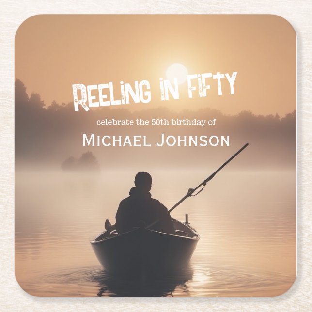 Fischfang Sunrise Fisherman 50. Geburtstag Rechteckiger Pappuntersetzer (Vorderseite)