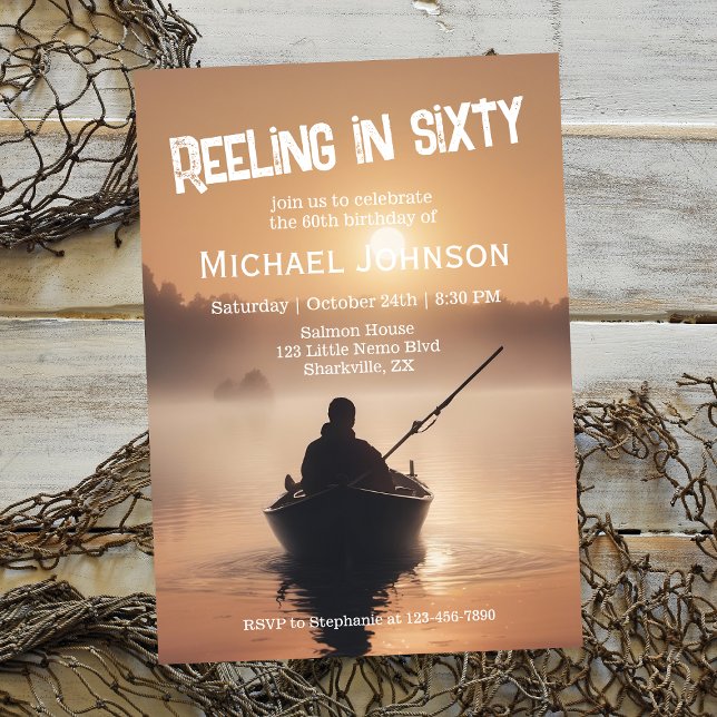 Fischfang Sunrise Fisherman 60. Geburtstag Einladung (Von Creator hochgeladen)