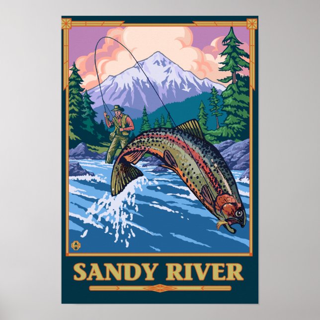 Fischfang Szene - Sandy River, Oregon Poster (Vorne)