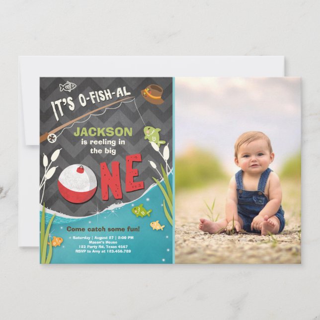 Fischfang zum Geburtstag Einladung der großen (Vorderseite)