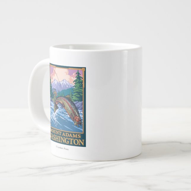 Fischfangszene - Mount Adams, Washington Jumbo-Tasse (Vorderseite Links)