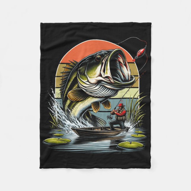 Fischgrafik Großmaul-Barsch  Fleecedecke (Vorderseite)
