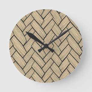 Fischgräten-Holzparkettmuster Runde Wanduhr