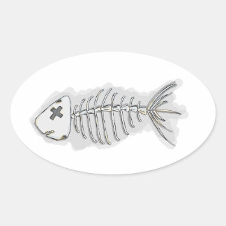 Fischgräten Skelett Halloween Oval Aufkleber