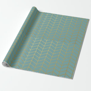 Fischgrätenmuster-falsche Goldfolie Teal Geometris Geschenkpapier