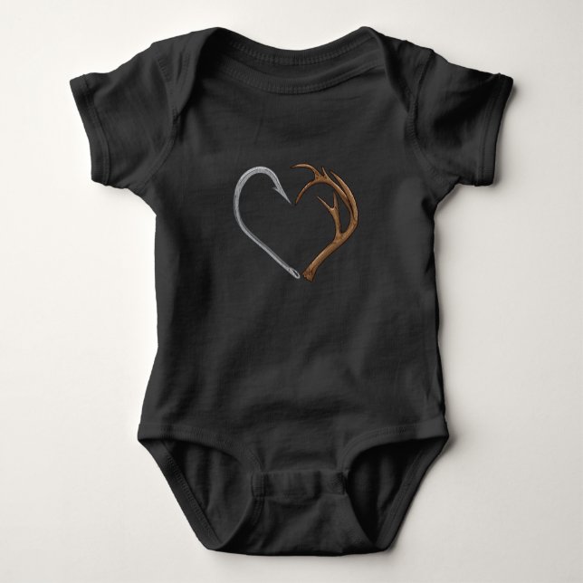 Fischhaken Elch Antler Heart Jagd Liebe Baby Strampler (Vorderseite)