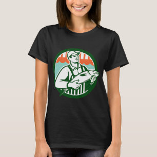 Fischhändler hält Fisch Kreis Retro T-Shirt