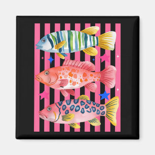 Fischige Prep-Frau Buntes Maximalist-Fischdesign Magnet