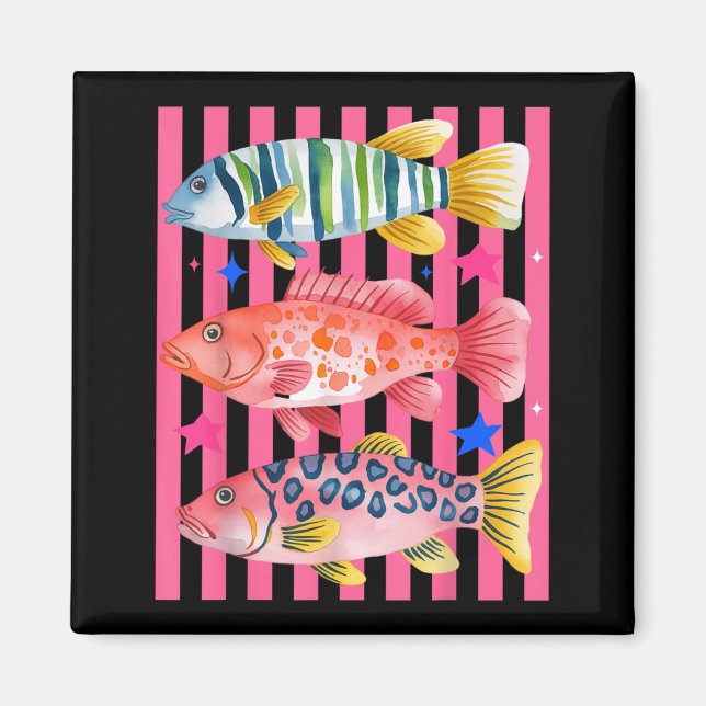 Fischige Prep-Frau Buntes Maximalist-Fischdesign Magnet (Vorne)