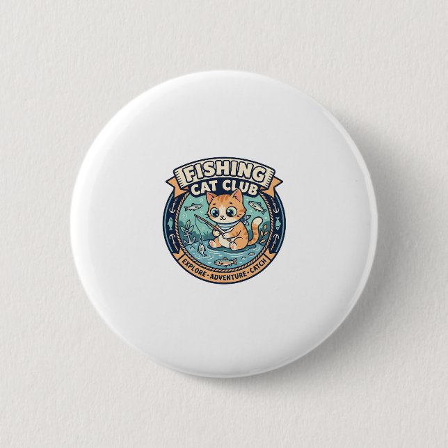 Fischkatze Süße Katze T-Shirt Design - Fischkatze  Button (Vorderseite)