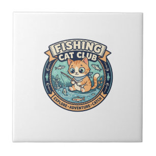 Fischkatze Süße Katze T-Shirt Design - Fischkatze  Fliese