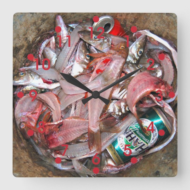 Fischklemme Quadratische Wanduhr (Vorderseite)