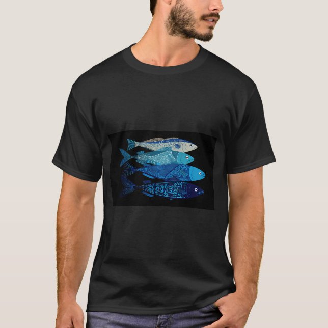 Fischkunst-Design in Blautönen T-Shirt (Vorderseite)