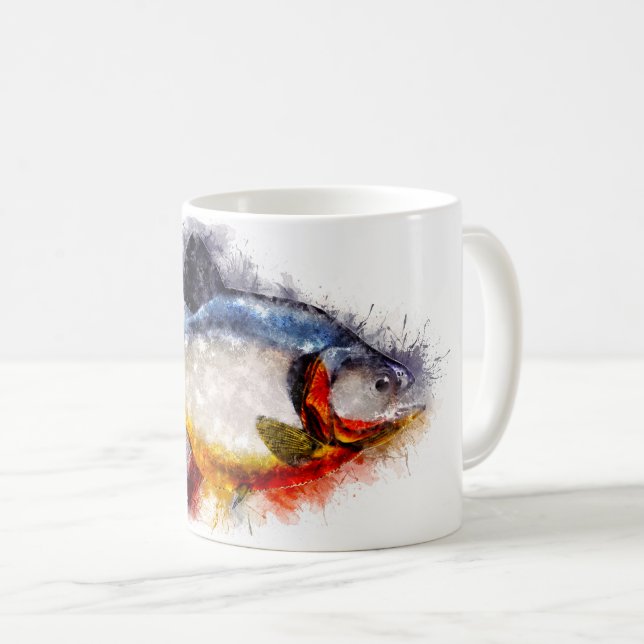 Fischkunst vom Roten Belogen Piranha Aquarell Kaffeetasse (VorderseiteRechts)