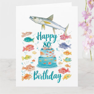Fischliebhaber 80. Geburtstag Aquarell Karte