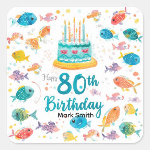 Fischliebhaber 80. Geburtstag Aquarell Quadratischer Aufkleber